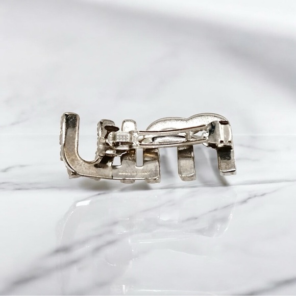 Miu Miu Logo Crystal Hair Clip Silver Barrette Rhinestone - Picture 6 of 7